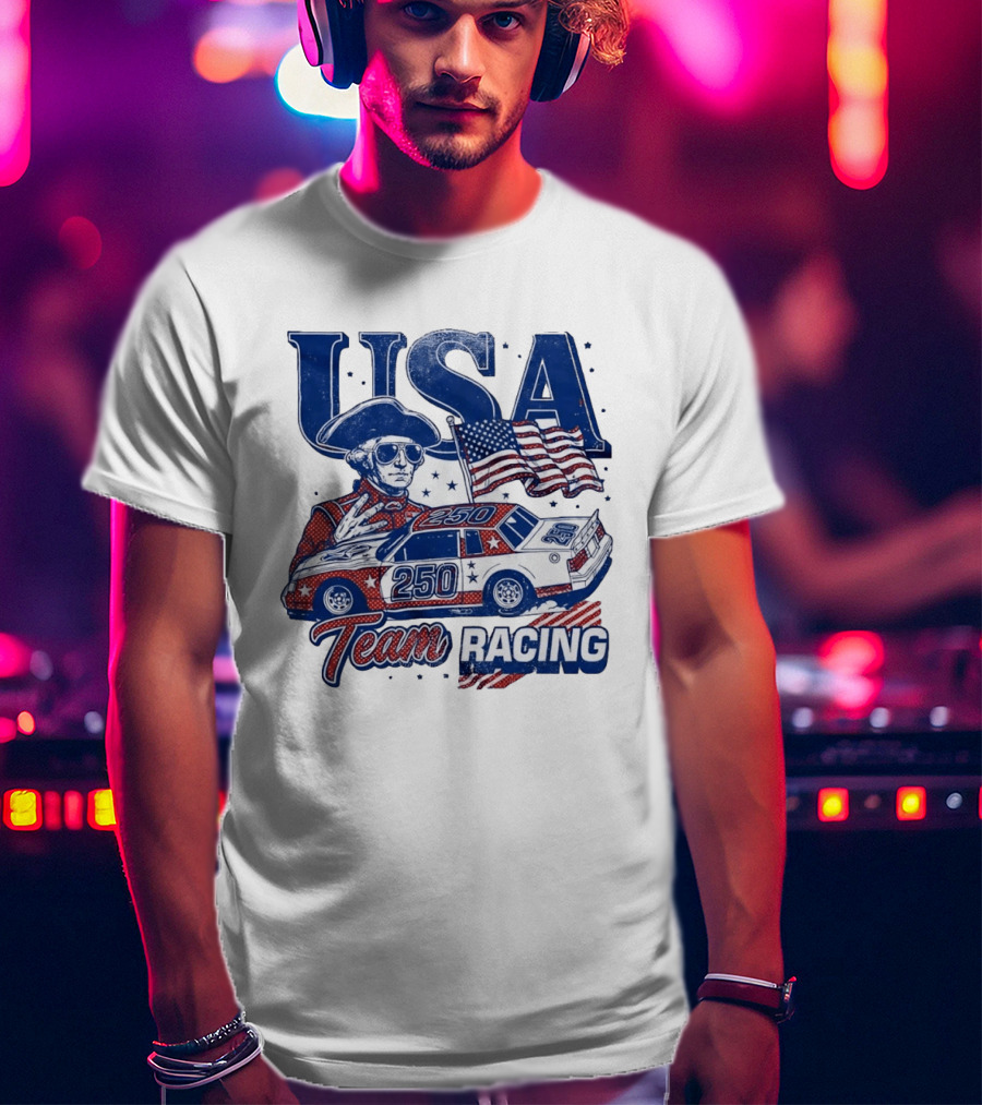 USA Team Racing 250 George Washington American Flag T-Shirt