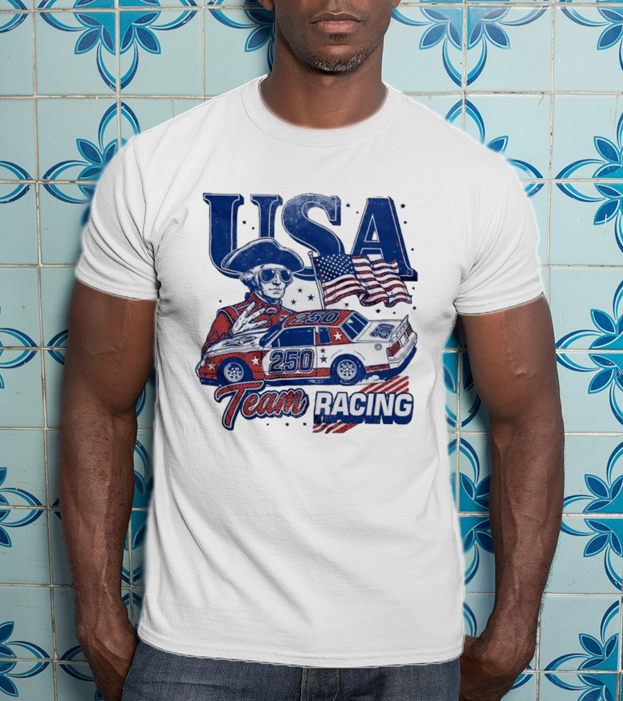 USA Team Racing 250 George Washington American Flag T-Shirt