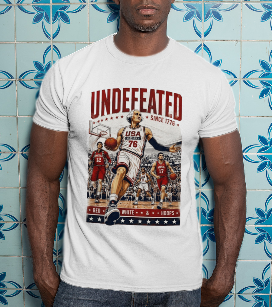 Undefeated USA Basketball Since 1776 Red White Hoops George Washington T-Shirt
