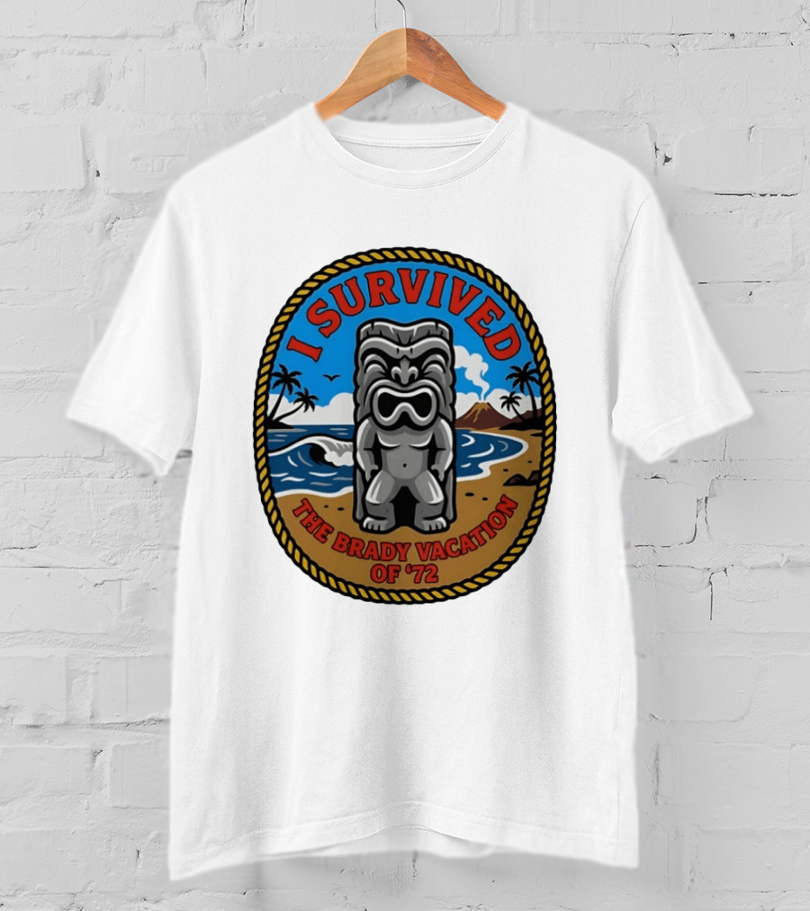 I Survived The Brady Vacation Of '72 Tiki Idol Ocean Scene T-Shirt