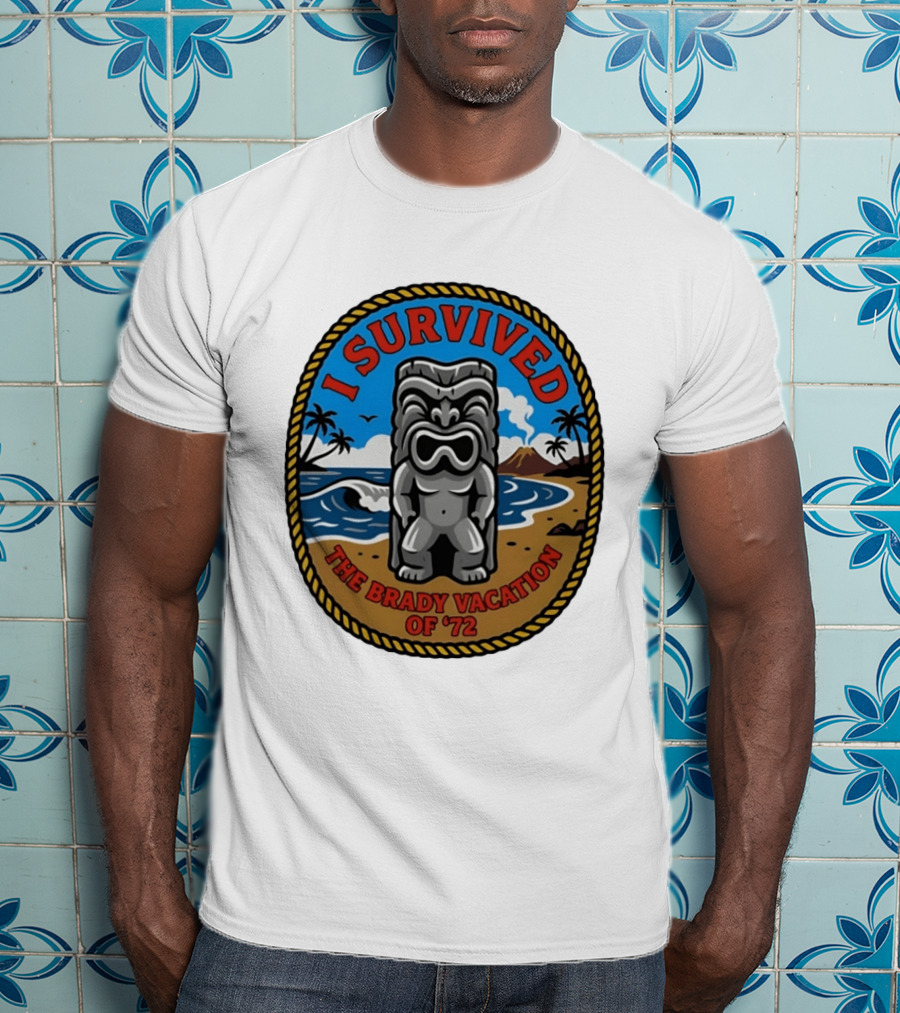 I Survived The Brady Vacation Of '72 Tiki Idol Ocean Scene T-Shirt
