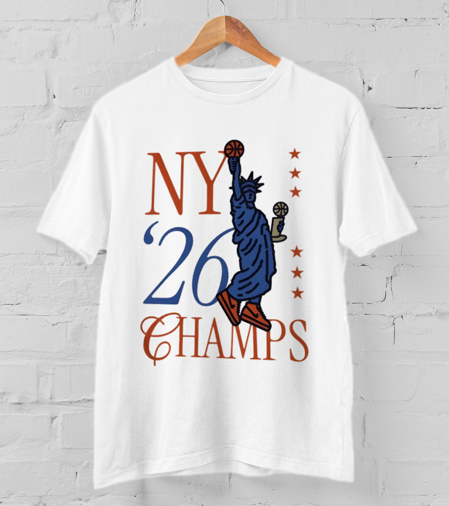 NY 26 Champs Statue Liberty Basketball Trophy T-Shirt