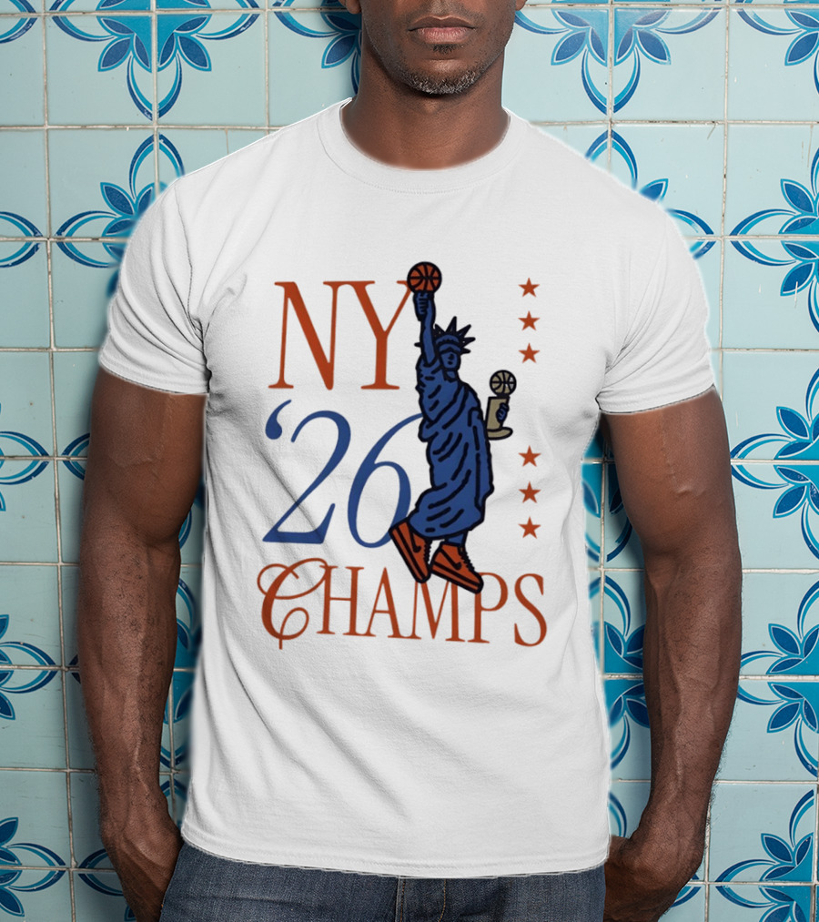 NY 26 Champs Statue Liberty Basketball Trophy T-Shirt