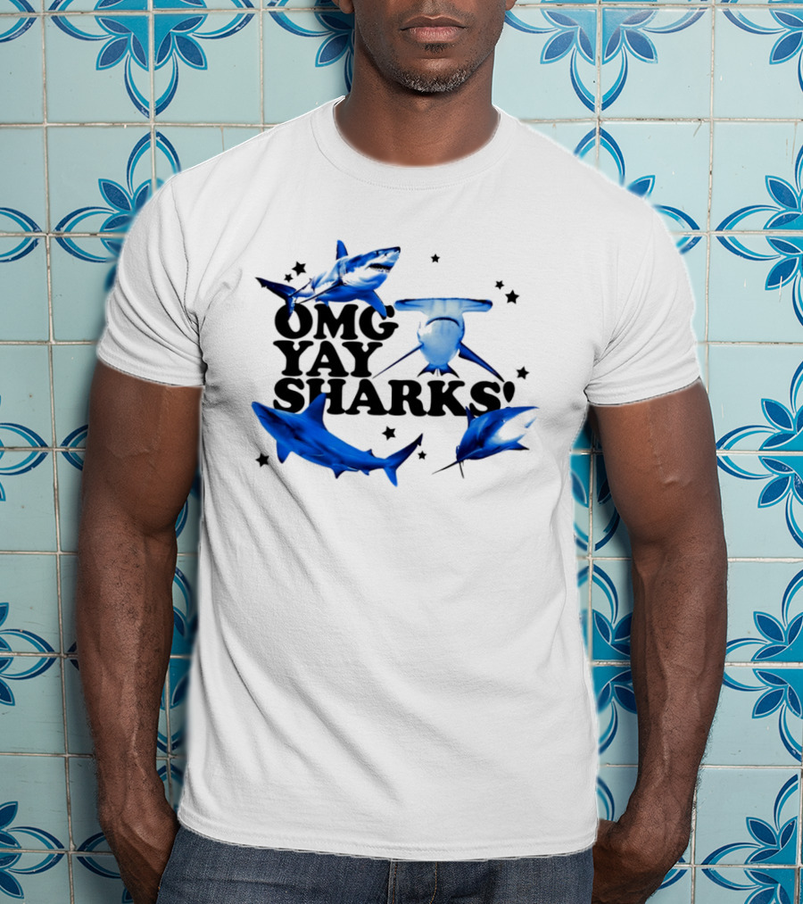 OMG Yay Sharks Ocean Life Marine Biology With Blue Shark Images T-Shirt