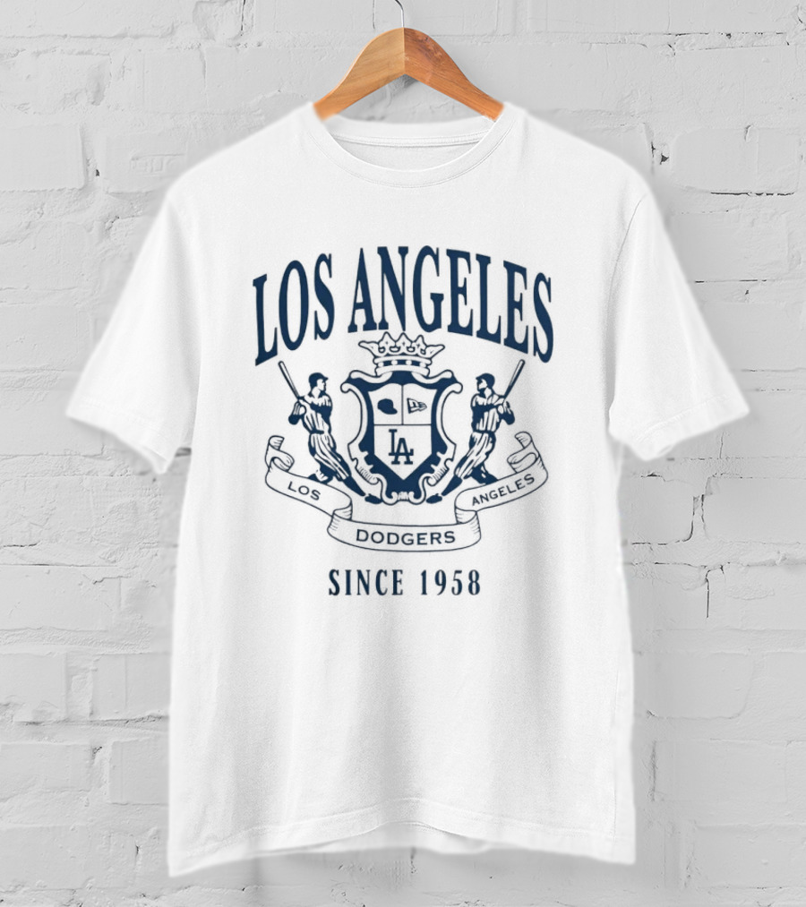 Los Angeles Dodgers New Era Lifestyle Coat Of Arms Los Doyers Since 1958 Flocking T-Shirt