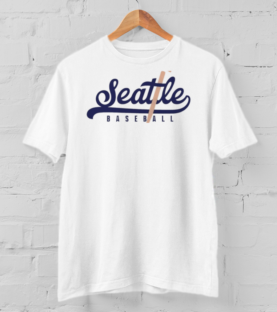 Seattle Baseball Trident Retro Style Navy Script T-Shirt
