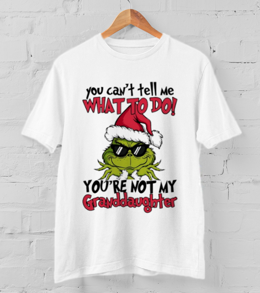 You Can't Tell Me What To Do You're Not My Granddaughter Grinch Santa Hat T-Shirt