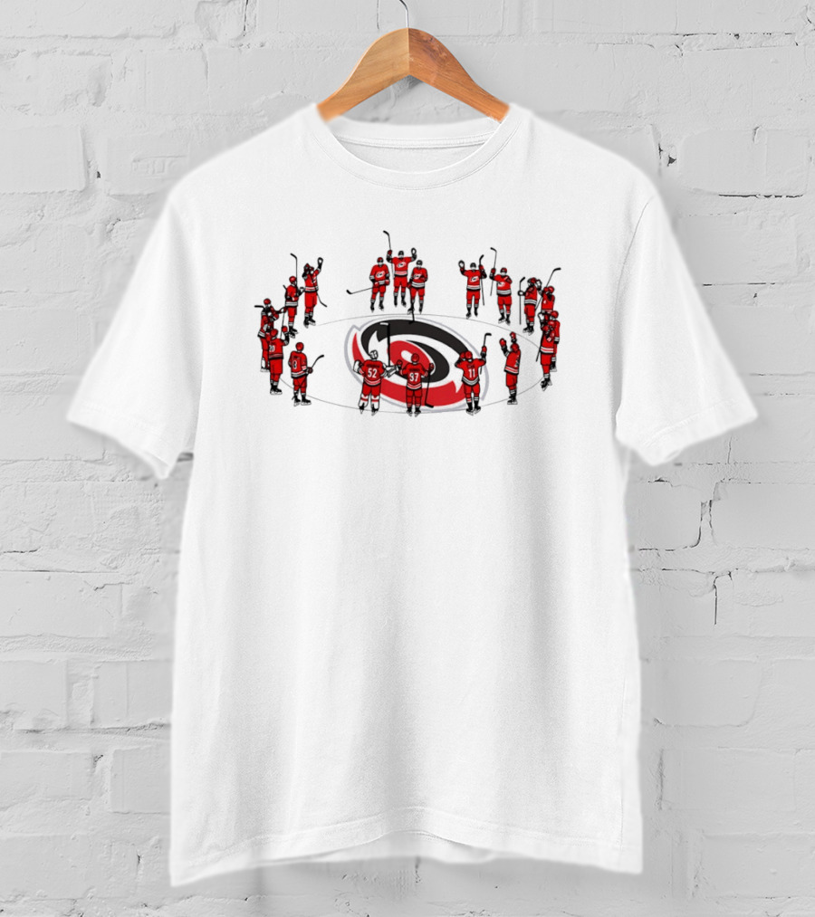 Carolina Hurricanes Team Celebrating On Logo Ice Hockey Scene T-Shirt