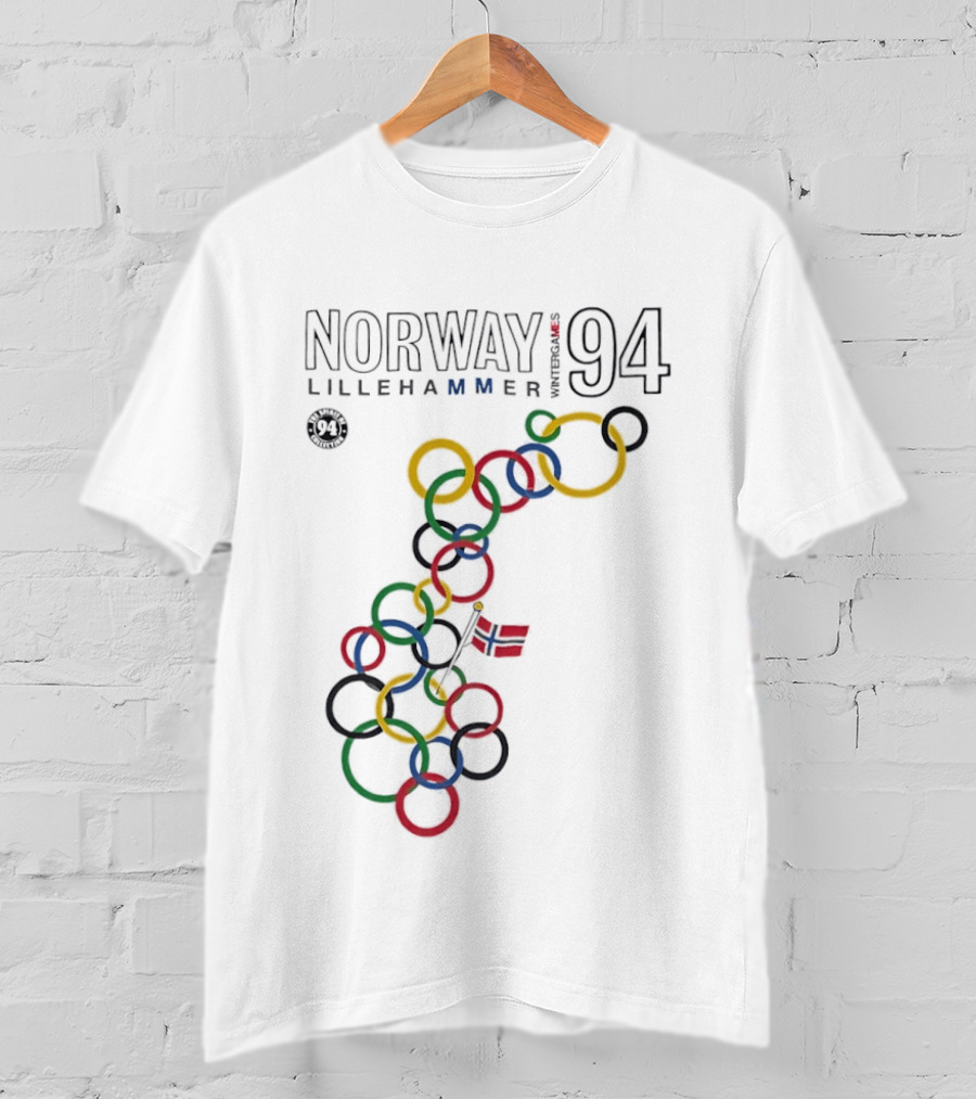 Norway Lillehammer 1994 Winter Games Rings Map T-Shirt