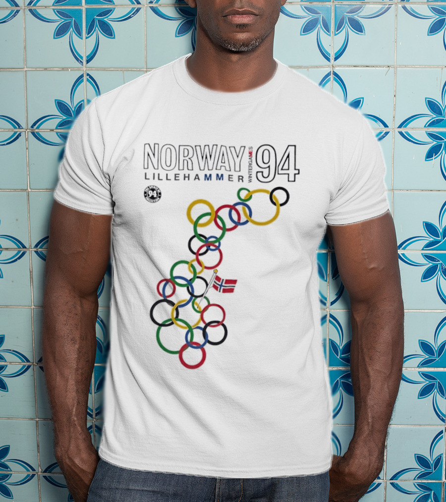 Norway Lillehammer 1994 Winter Games Rings Map T-Shirt