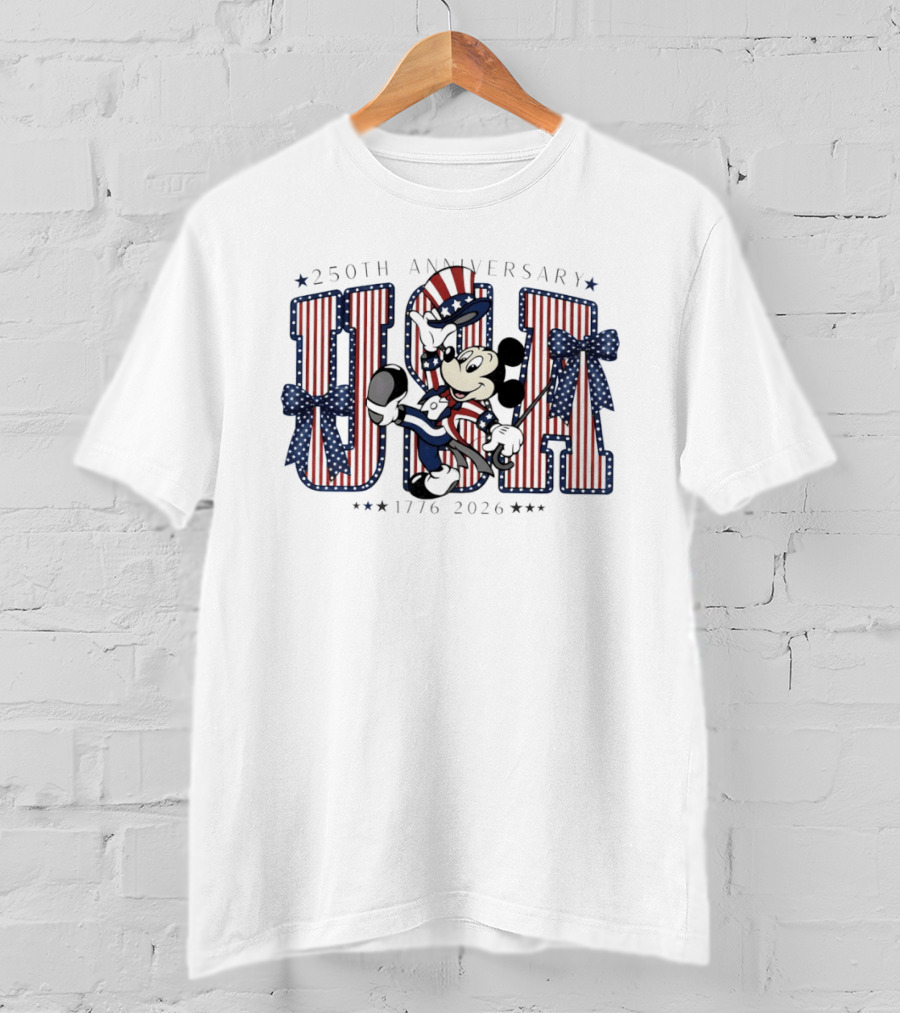 250th Anniversary Mickey Mouse USA 1776 2026 Patriotic Bow Disney Holiday T-Shirt