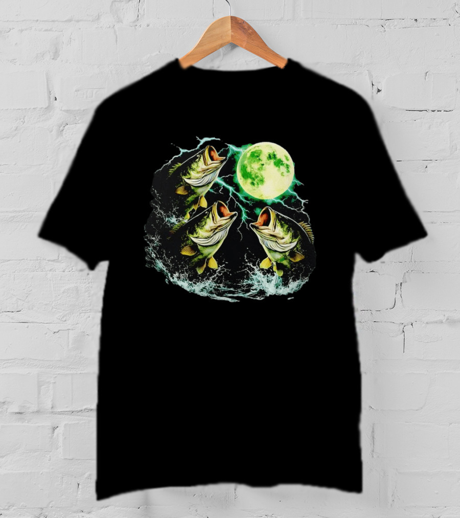 Bass Jumping Full Moon Night Wildlife Nature Scene T-Shirt