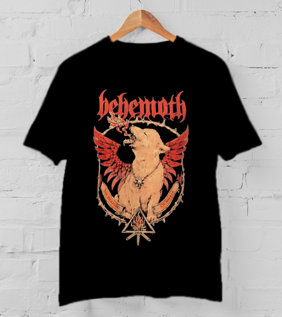 Behemoth The Wolfling Ov Siberia Fire Wings Wolf Sun Sigil Black Metal Music T-Shirt