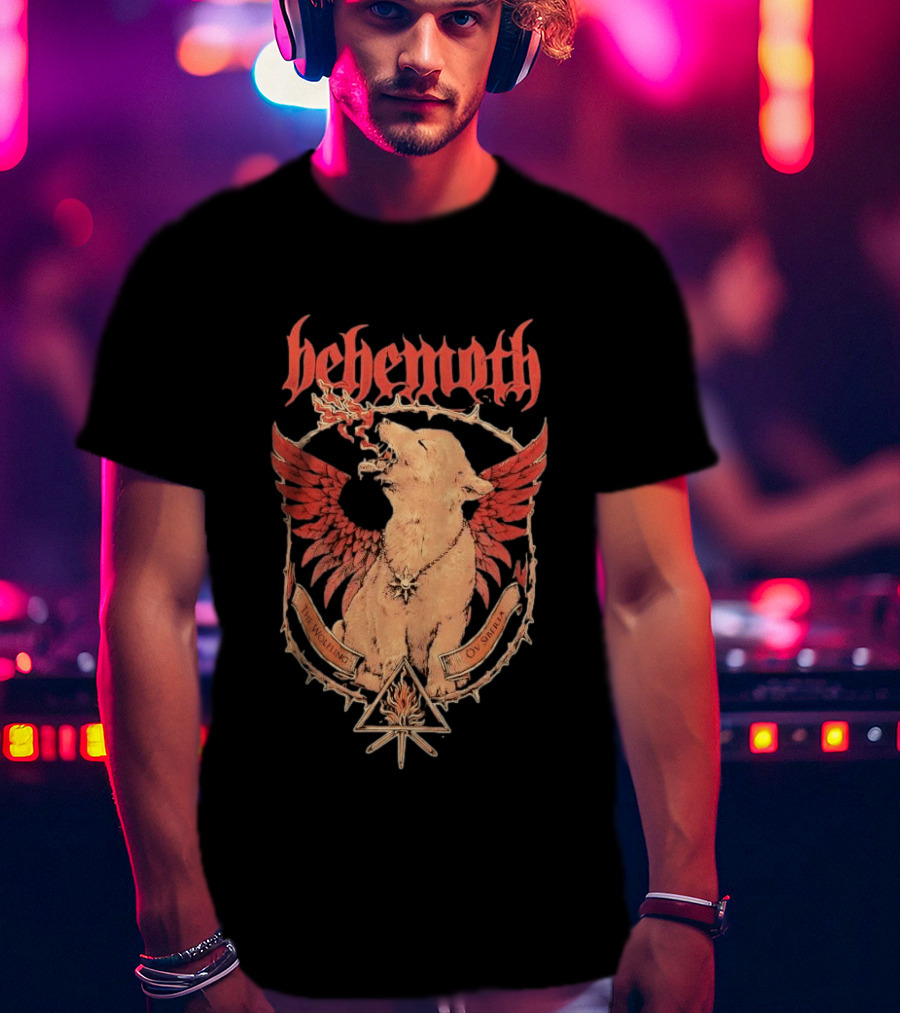 Behemoth The Wolfling Ov Siberia Fire Wings Wolf Sun Sigil Black Metal Music T-Shirt