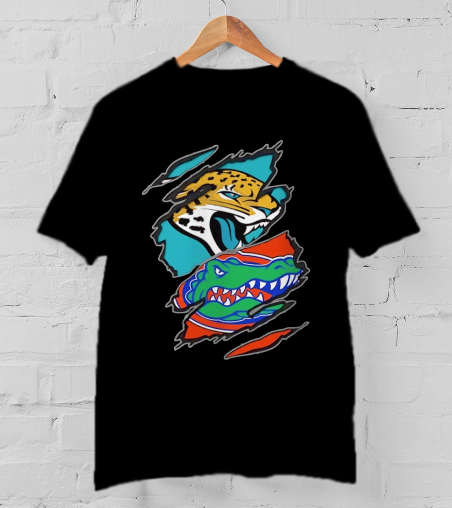 Jacksonville Jaguars Florida Gators Two Teams One Heart Scratch T-Shirt