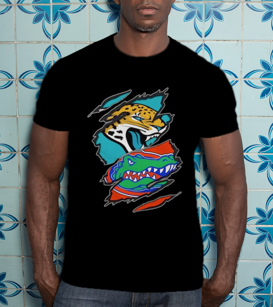 Jacksonville Jaguars Florida Gators Two Teams One Heart Scratch T-Shirt
