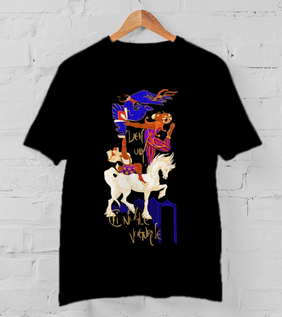 Cirque Style Acrobats On Horseback With Blue And Gold Accents T-Shirt