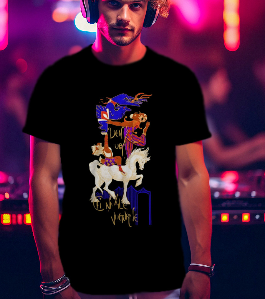 Cirque Style Acrobats On Horseback With Blue And Gold Accents T-Shirt