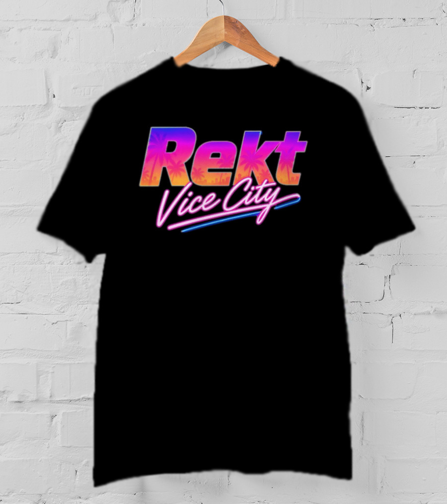 Rekt Vice City Neon Vaporwave Aesthetic With Palm Trees T-Shirt