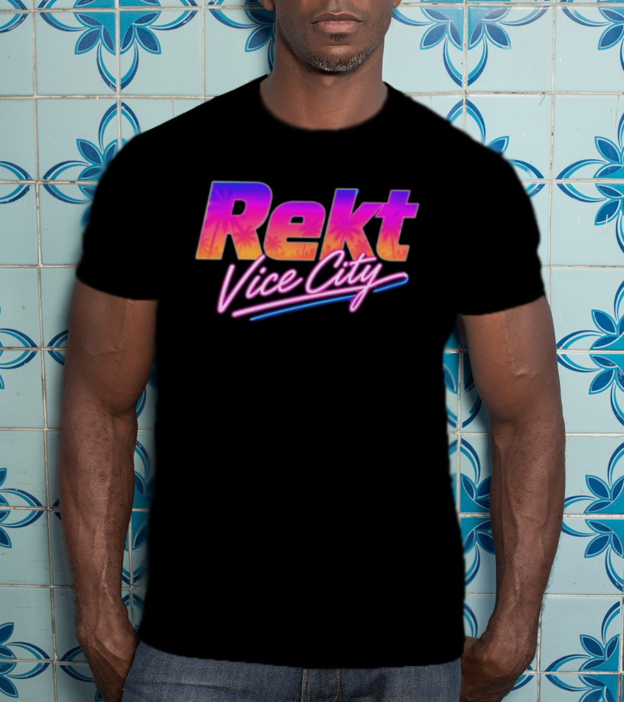 Rekt Vice City Neon Vaporwave Aesthetic With Palm Trees T-Shirt