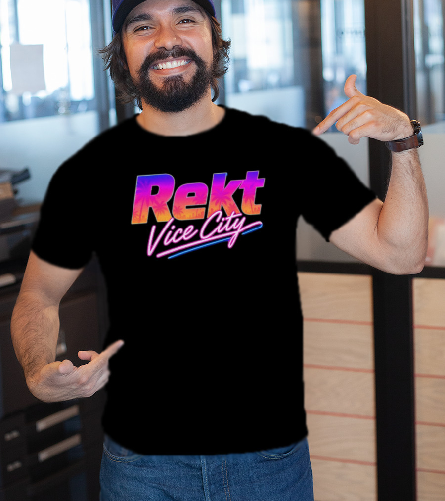 Rekt Vice City Neon Vaporwave Aesthetic With Palm Trees T-Shirt