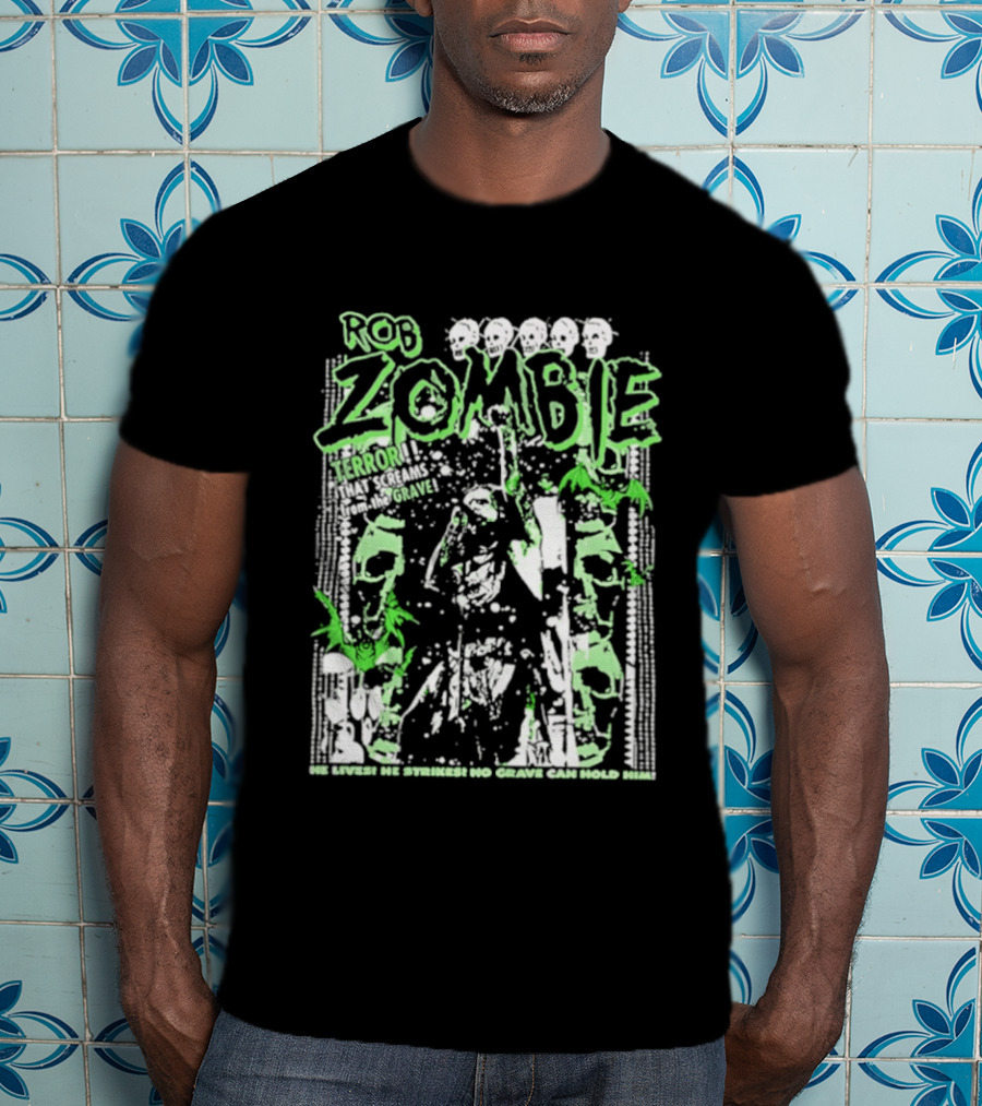 Rob Zombie Neon Green Skeletons Terror From The Grave T-Shirt