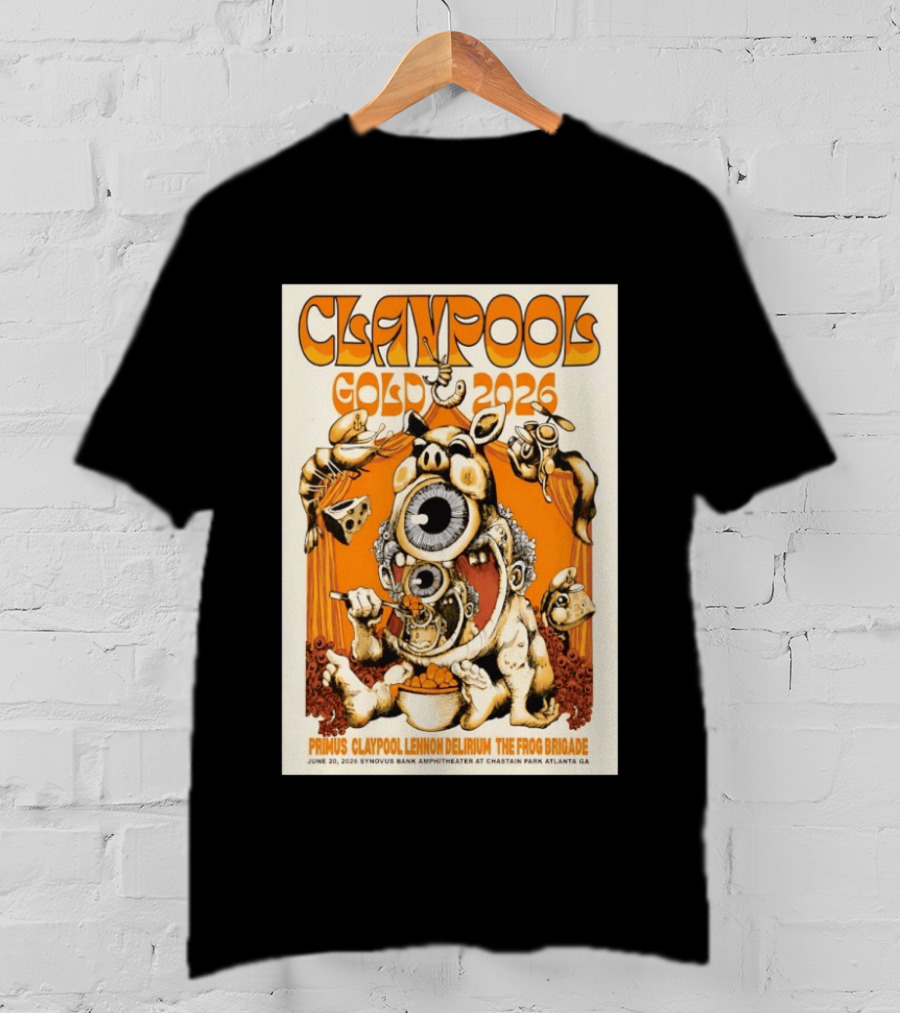 Claypool Gold 2026 Primus Lennon Delirium The Frog Brigade Atlanta June 20 Synovus Bank Amphitheater T-Shirt