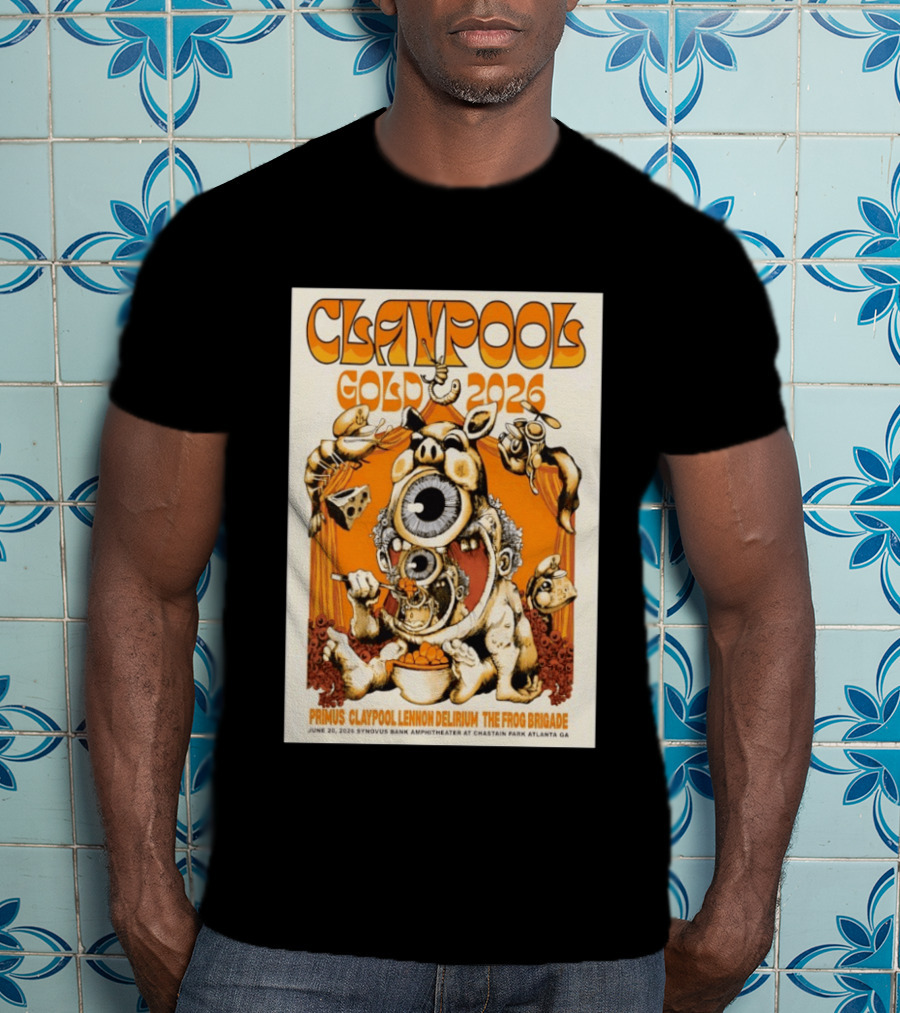 Claypool Gold 2026 Primus Lennon Delirium The Frog Brigade Atlanta June 20 Synovus Bank Amphitheater T-Shirt