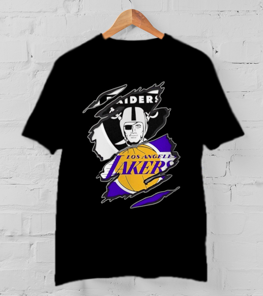 Las Vegas Raiders Los Angeles Lakers Two Teams One Heart Scratch T-Shirt
