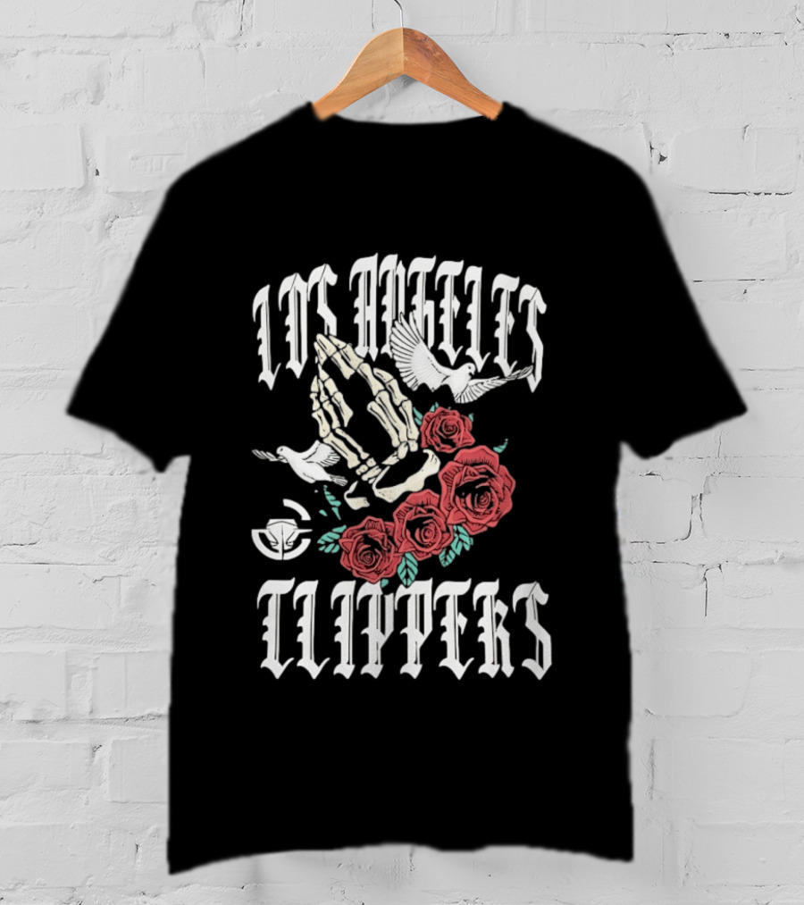 Los Angeles Clippers Praying Skeleton Hands Roses Doves T-Shirt