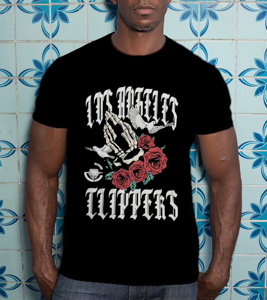 Los Angeles Clippers Praying Skeleton Hands Roses Doves T-Shirt