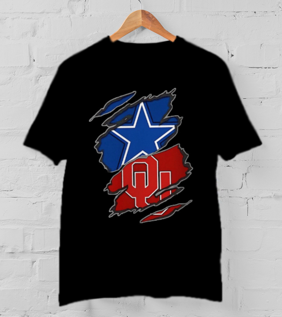Dallas Cowboys Oklahoma Sooners Two Teams One Heart Scratch T-Shirt