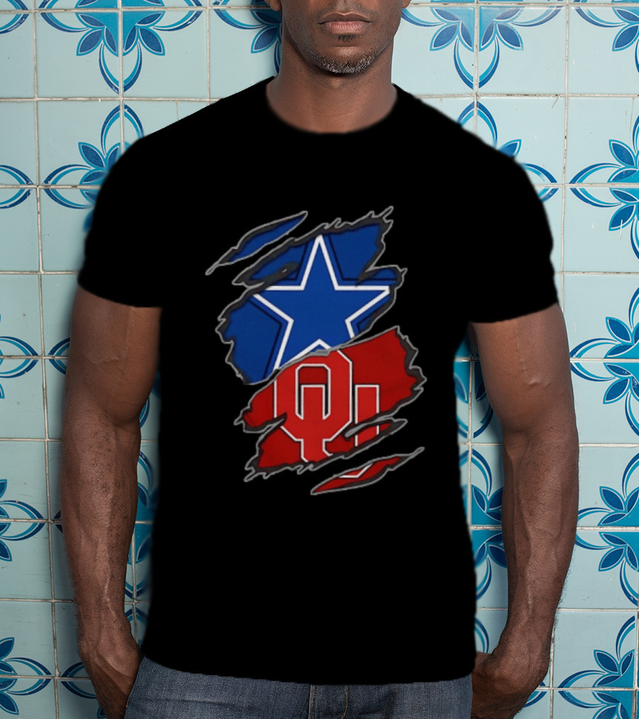 Dallas Cowboys Oklahoma Sooners Two Teams One Heart Scratch T-Shirt