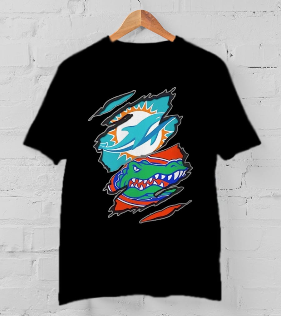 Miami Dolphins Florida Gators Two Teams One Heart Scratch T-Shirt