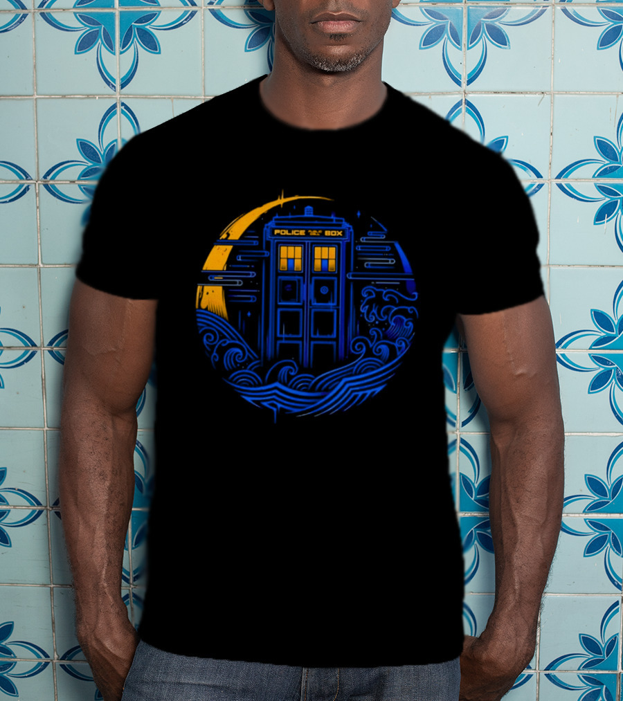 Doctor Who TARDIS Police Box Japanese Wave Sci Fi T-Shirt