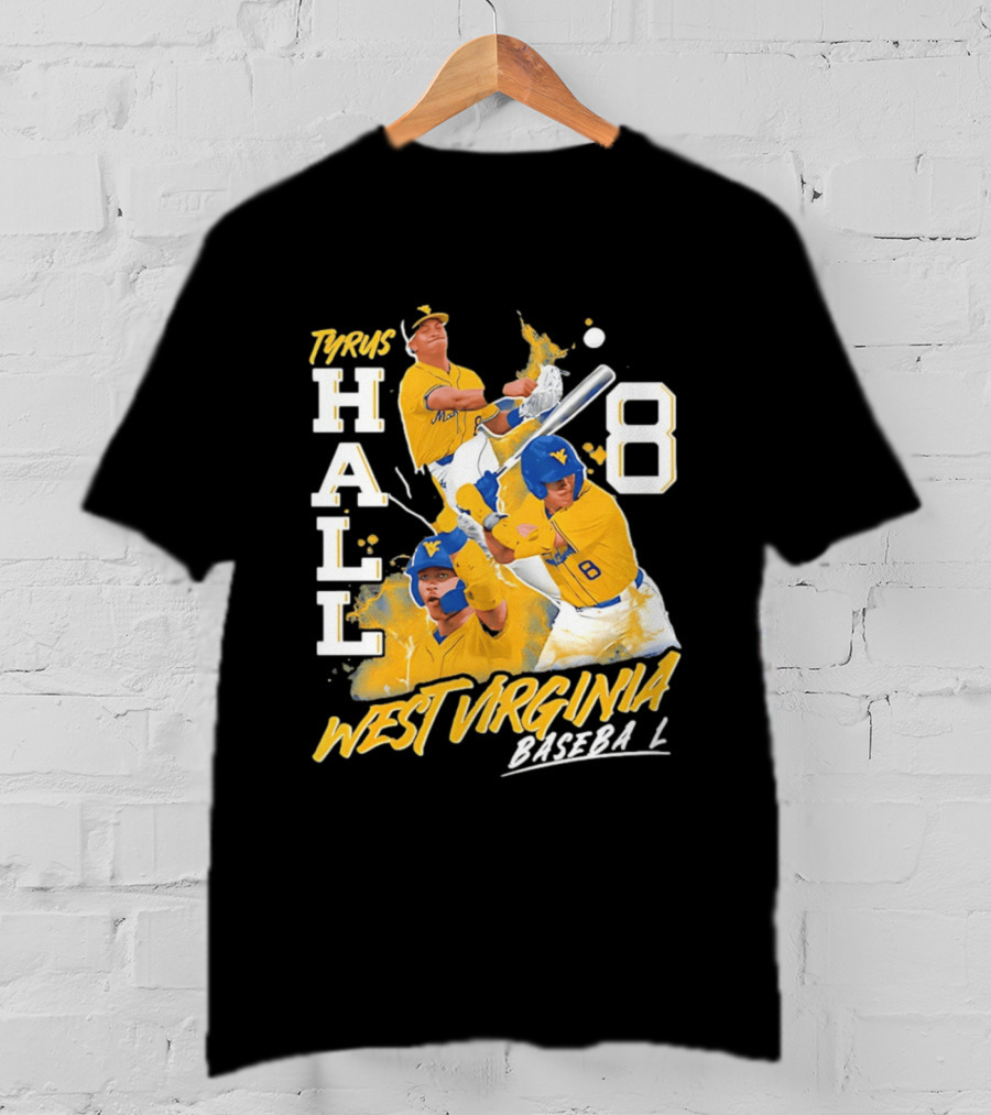 Tyrus Hall 8 West Virginia Baseball Mountaineers T-Shirt