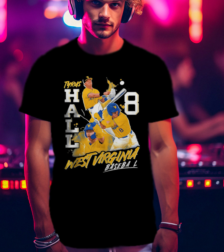 Tyrus Hall 8 West Virginia Baseball Mountaineers T-Shirt