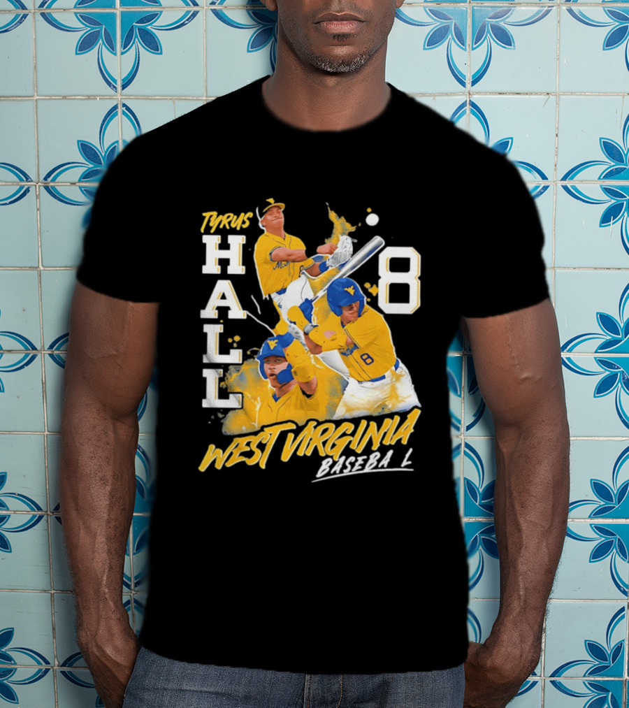 Tyrus Hall 8 West Virginia Baseball Mountaineers T-Shirt