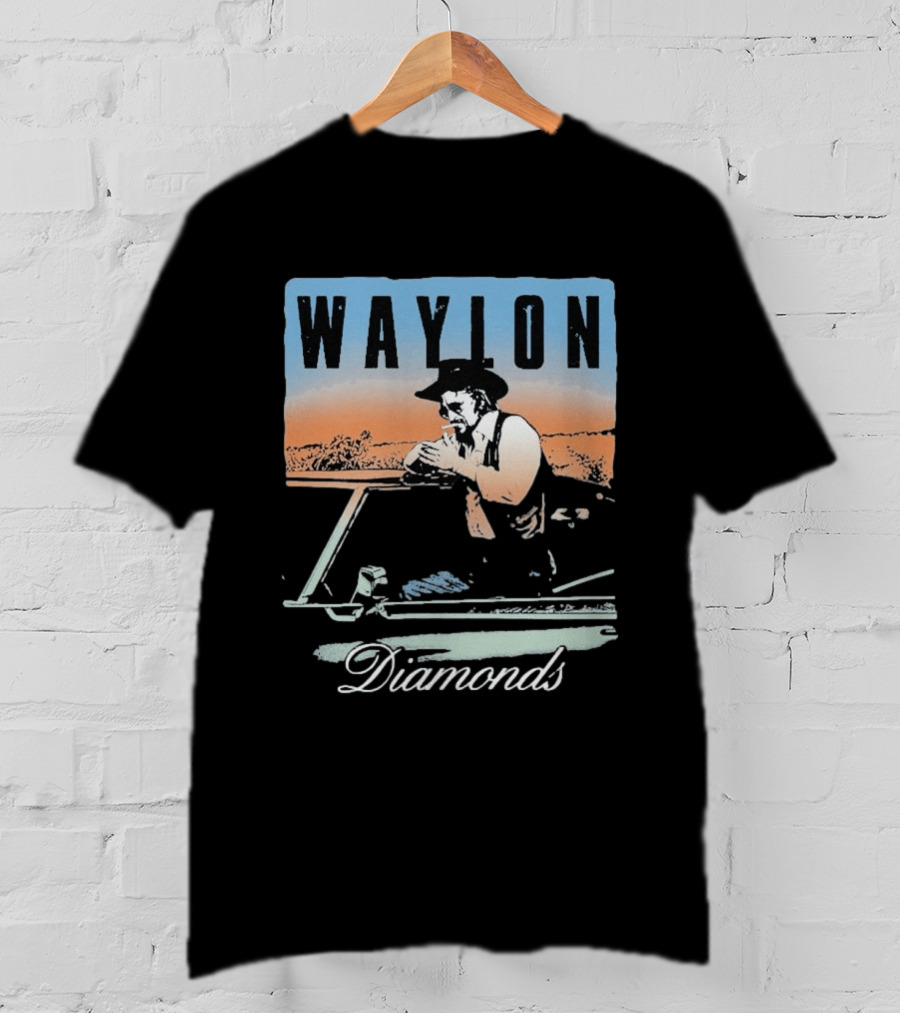 Waylon Jennings Country Music Diamonds Outdoor Scene T-Shirt