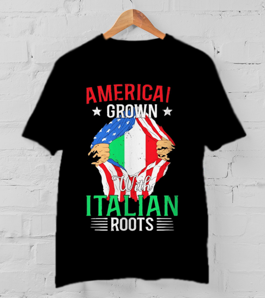 American Grown Italian Roots Flag Inside Patriotic Heritage T-Shirt
