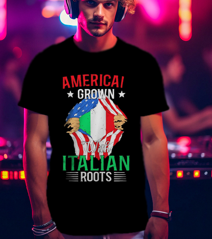 American Grown Italian Roots Flag Inside Patriotic Heritage T-Shirt