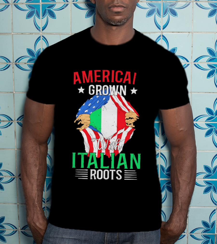 American Grown Italian Roots Flag Inside Patriotic Heritage T-Shirt