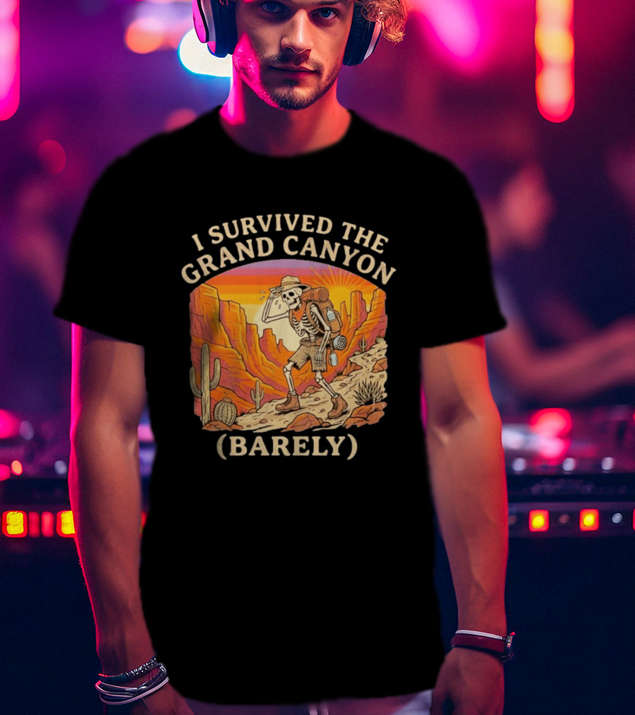 I Survived The Grand Canyon Barely Skeleton Backpack Sunset Cactus T-Shirt