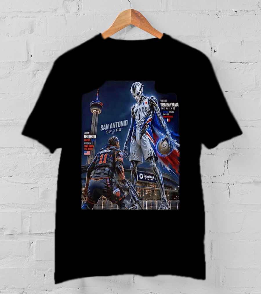 Jalen Brunson Knicks Battle Victor Wembanyama Alien Spurs Showdown San Antonio T-Shirt