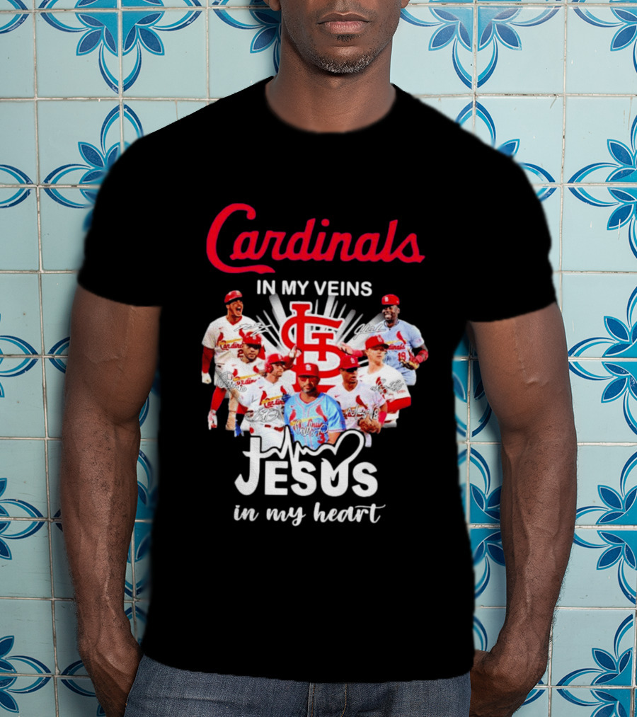 St Louis Cardinals In My Veins Jesus In My Heart Baseball Team Players T-Shirt
