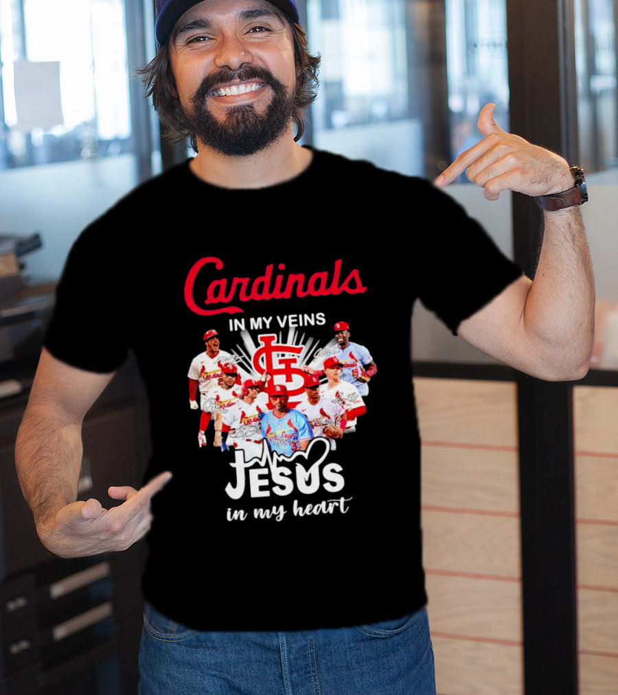 St Louis Cardinals In My Veins Jesus In My Heart Baseball Team Players T-Shirt