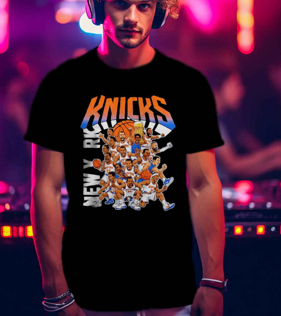 New York Knicks Cartoon Players 2026 Basketball Team Fun T-Shirt