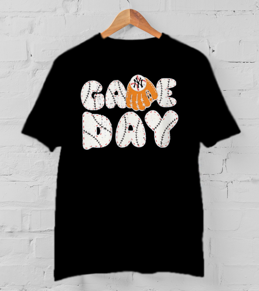 New York Yankees Game Day Baseball MLB NYY Glove And Ball Stitching T-Shirt