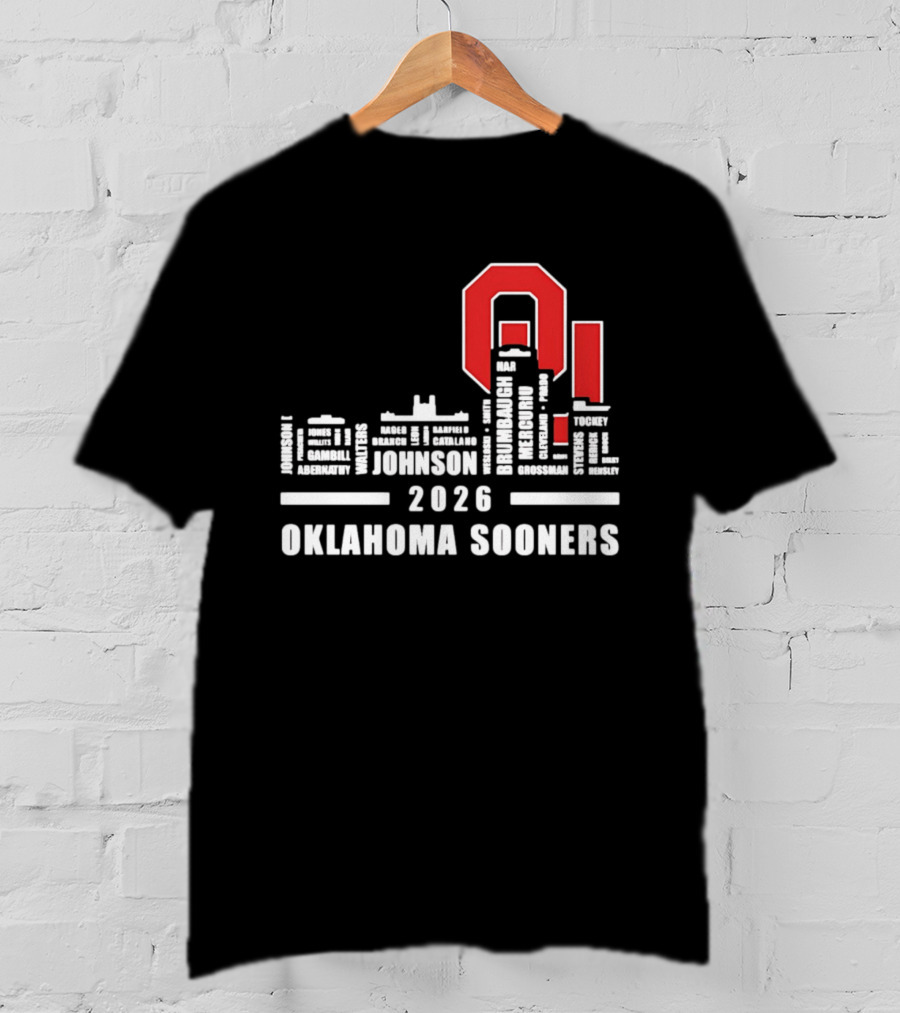 Oklahoma Sooners 2026 Johnson City Skyline Player Name T-Shirt