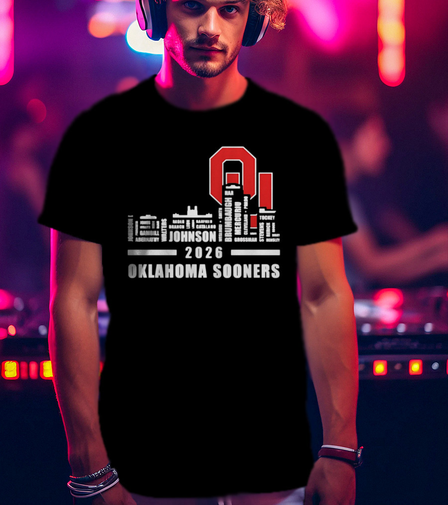 Oklahoma Sooners 2026 Johnson City Skyline Player Name T-Shirt